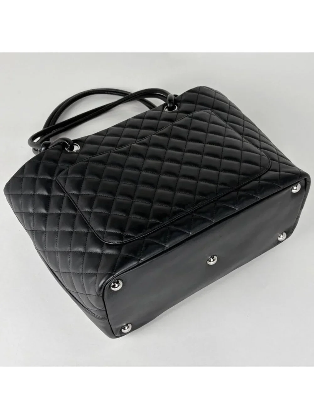Chanel Cambon Line Large Tote CC Logo Shoulder Bag Leather Black